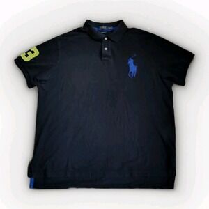 Ralph Lauren Polo Shirt Men XXL Black Blue Big Pony Custom Slim Fit Preppy